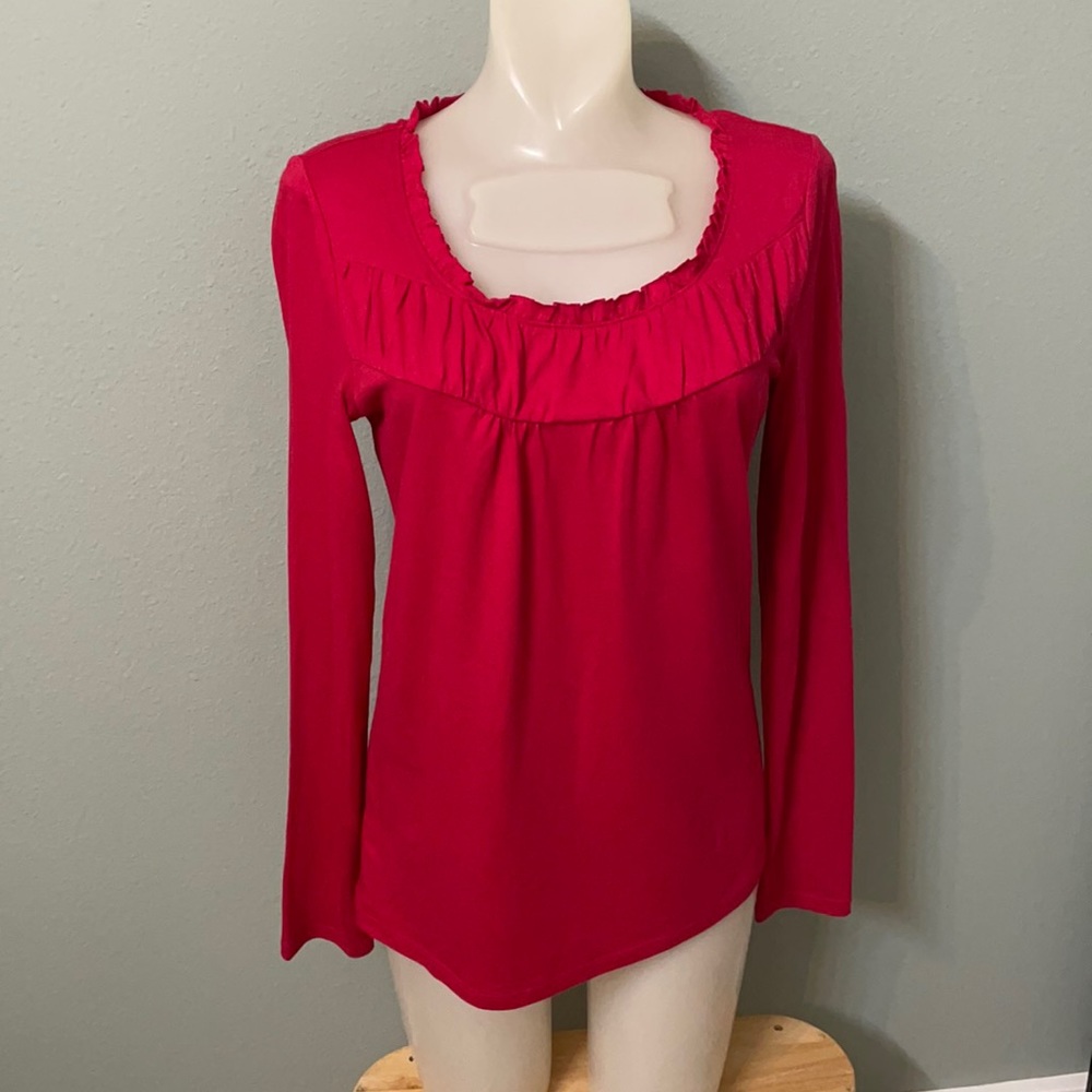 Ann Taylor Loft Red Scoop Long Sleeve Knit Top